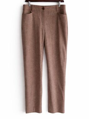 Up! Plaid Straight Leg Pants Size 12 NWT Stretch Career Chic Brown Pink